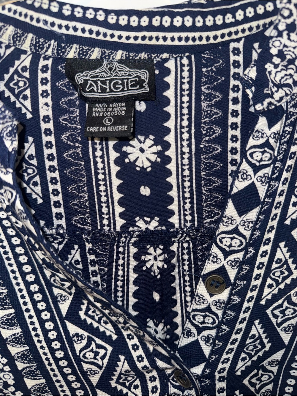Angie Navy and White Boho Print Drawstring Mini Dress - Picture 2 of 4